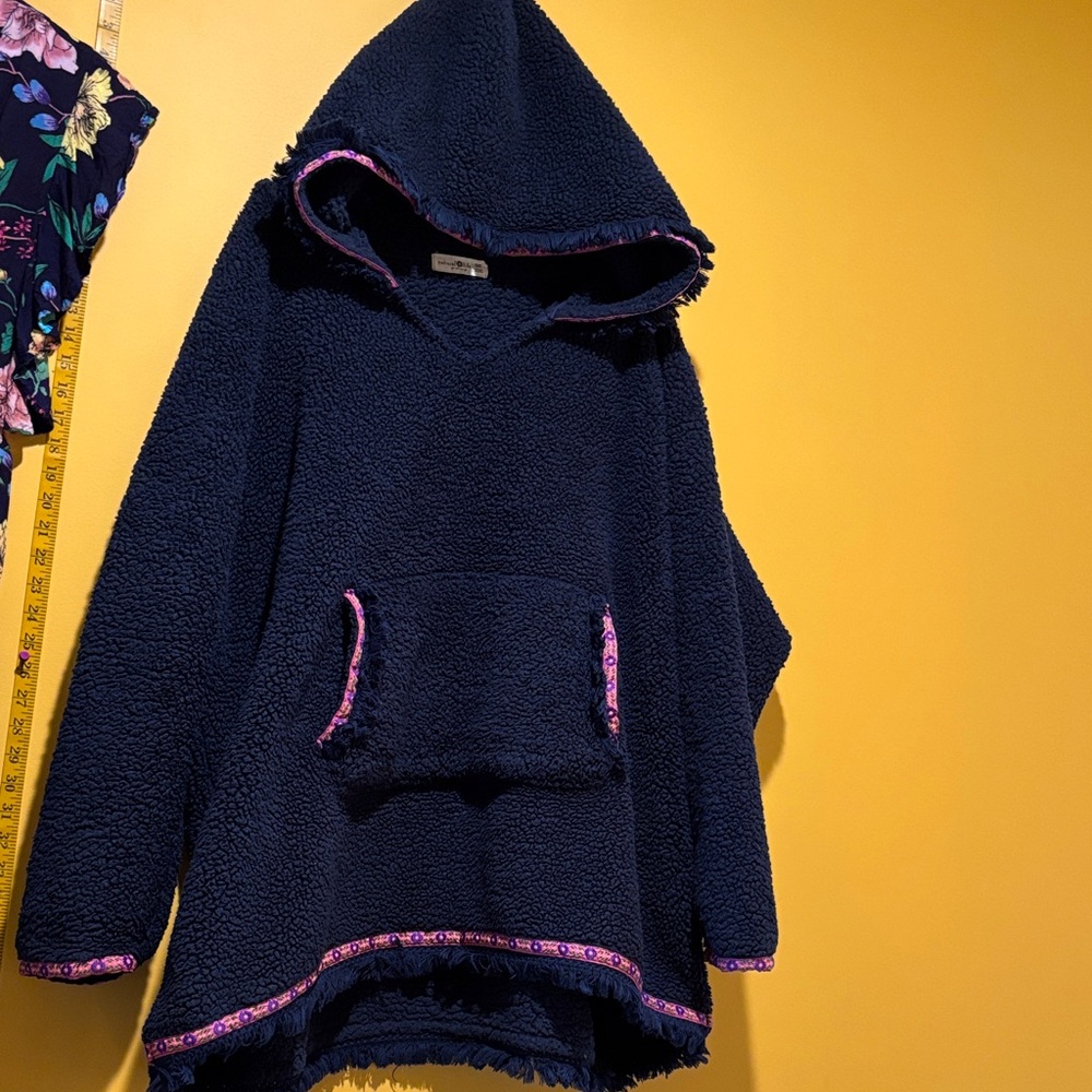 NATURAL LIFE Navy Hooded Sherpa Jacket with Pink Accents